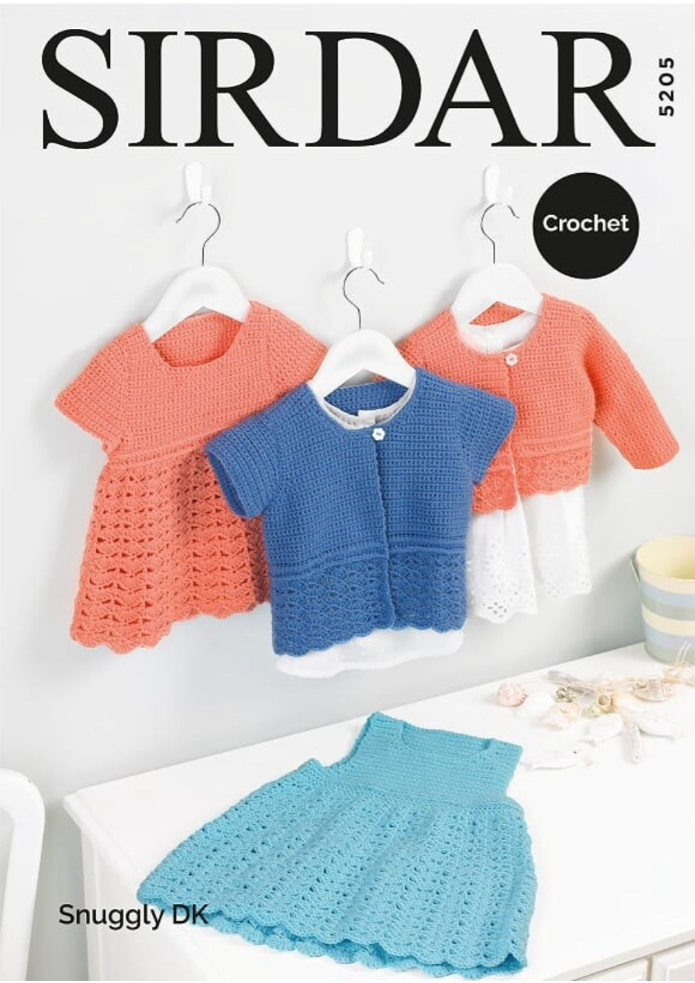 Sirdar 5205 Crochet Pinafore, Dress and Cardigans in Snuggly DK