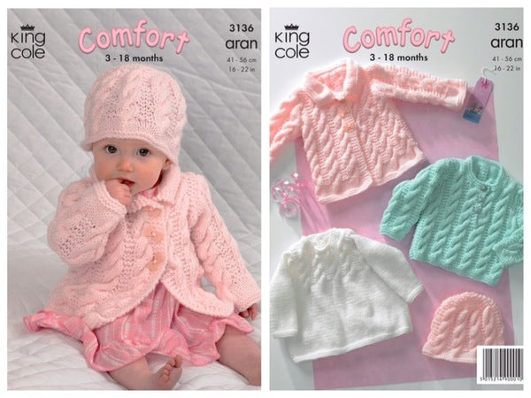 King Cole Pattern 3136 Coat, Dress, Sweater and Hat in Comfort Aran