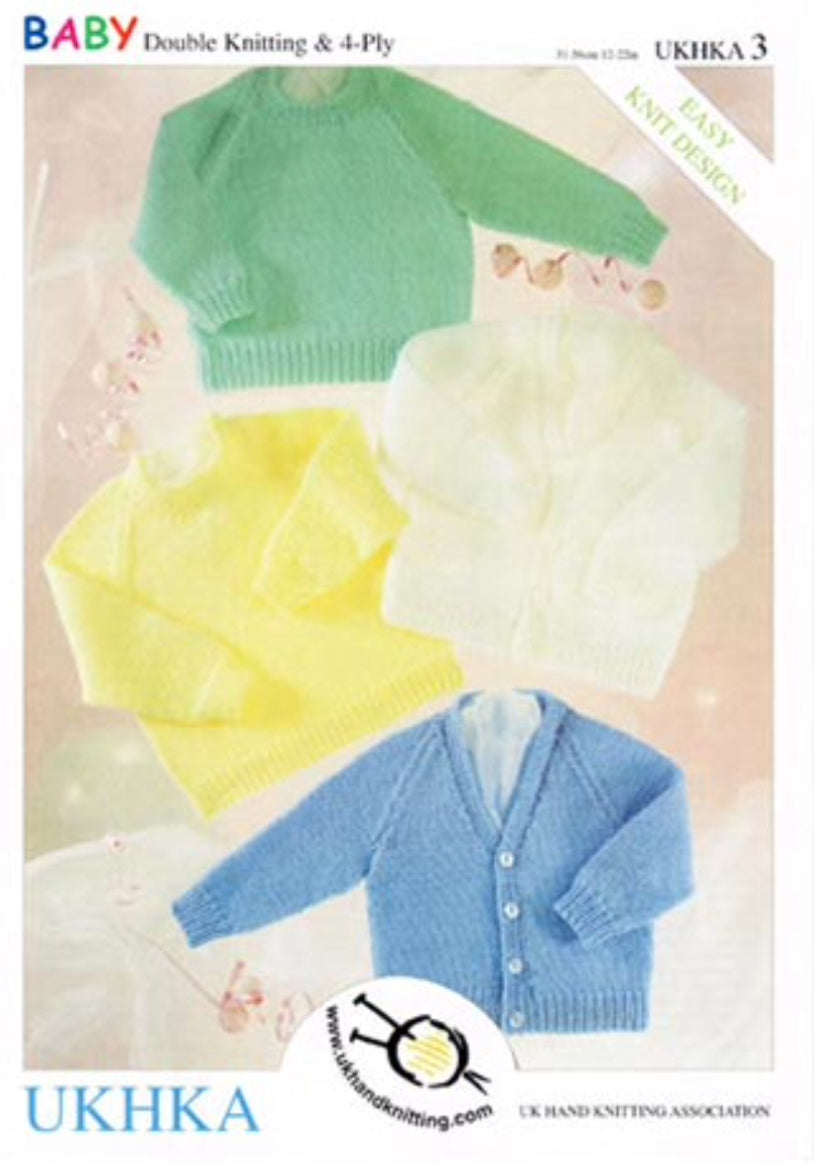 UKHKA 3 Baby jumpers and cardigans in DK & 4 PLY