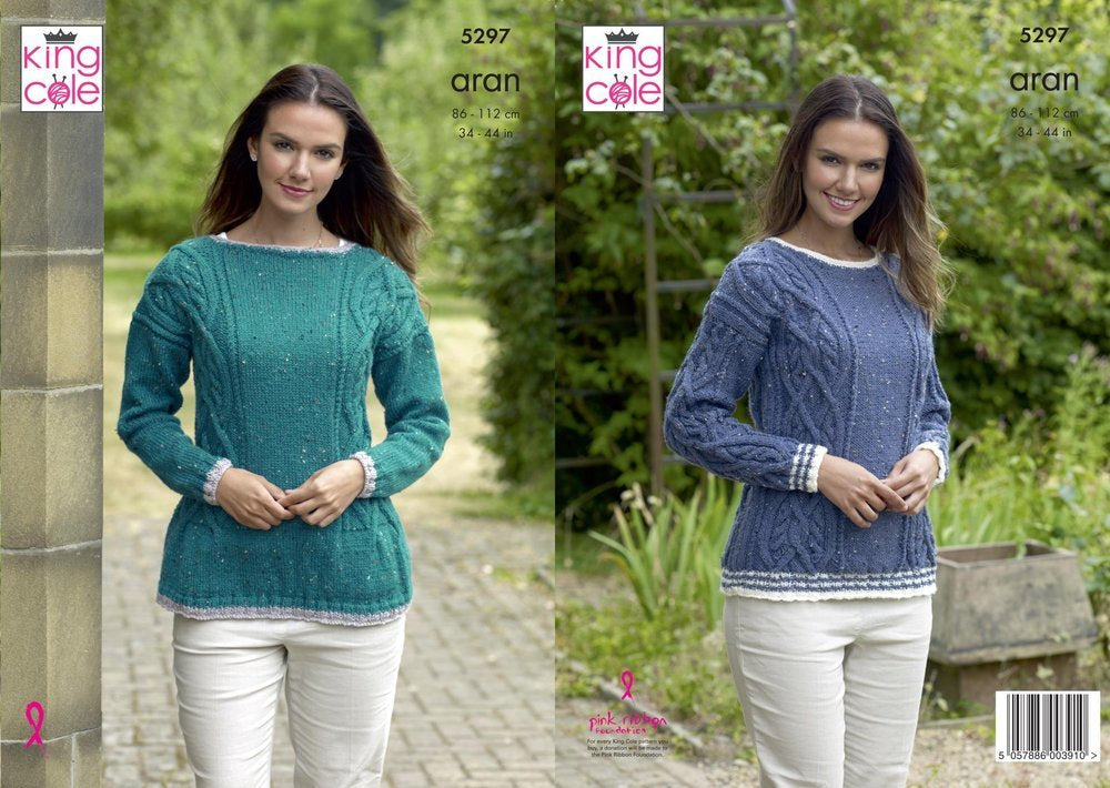 King Cole Pattern 5297 Knitting Pattern Womens Cable Sweaters in aran