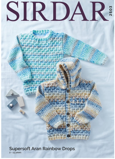 Sirdar 2503 Sweater and Hooded Cardigan in Supersoft Aran Rainbow Drops