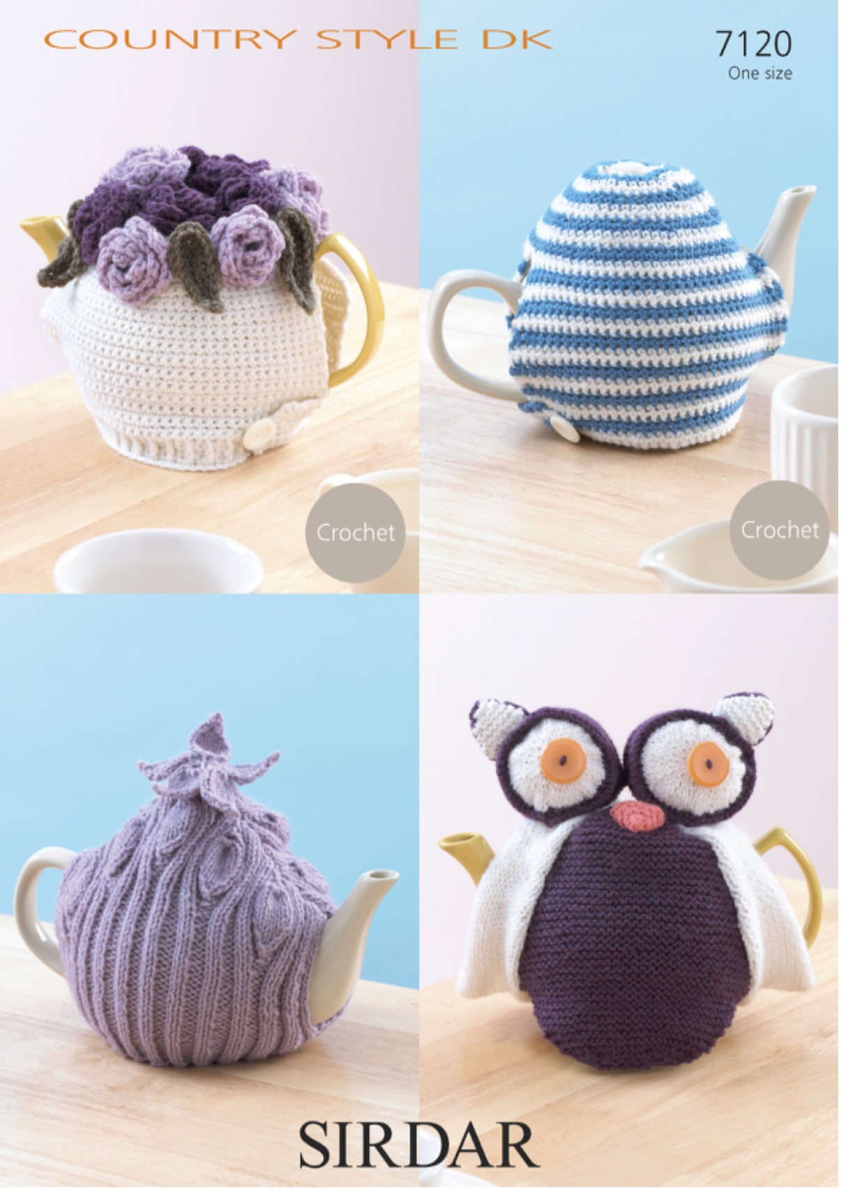 Sirdar 7120 Crochet and Knitted Tea Cosies in DK