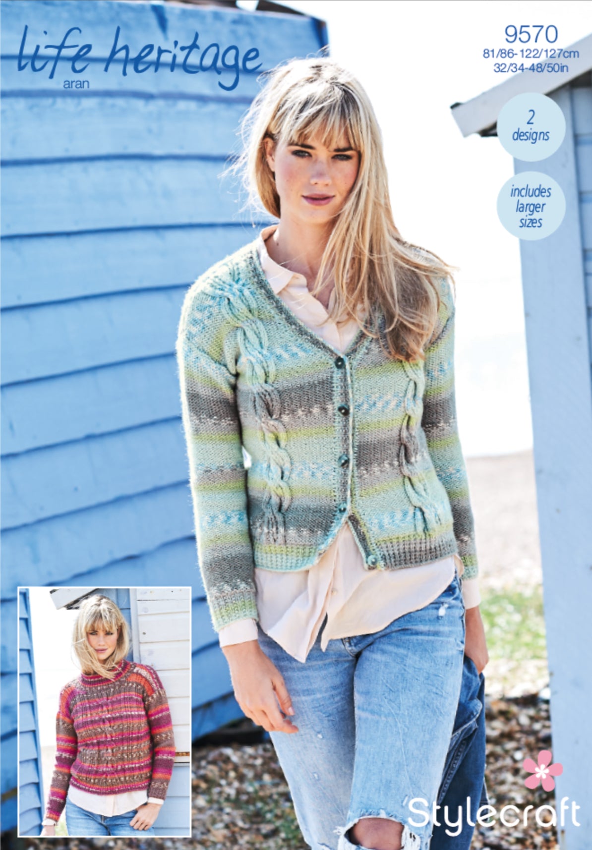 Stylecraft 9570 Cabled Sweater and Cardigan in Aran