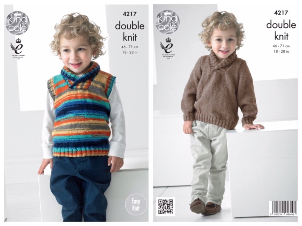 King Cole Pattern 4217 Boys Sweater and Slipover in Big Value Baby DK or Flash DK