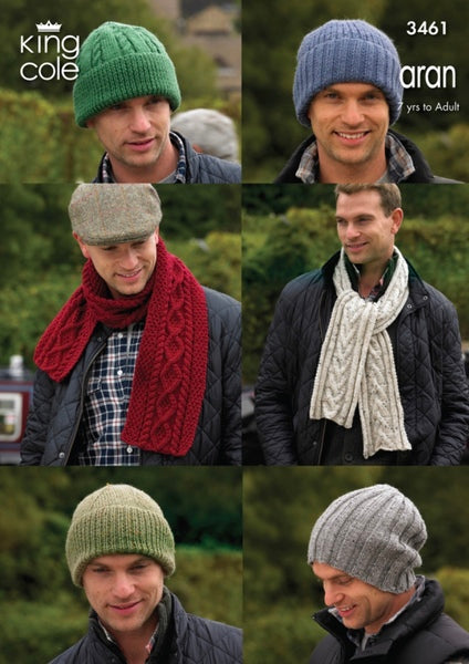 King Cole Pattern 3461 Hats and Scarves in Merino Blend Aran and Fashion Aran