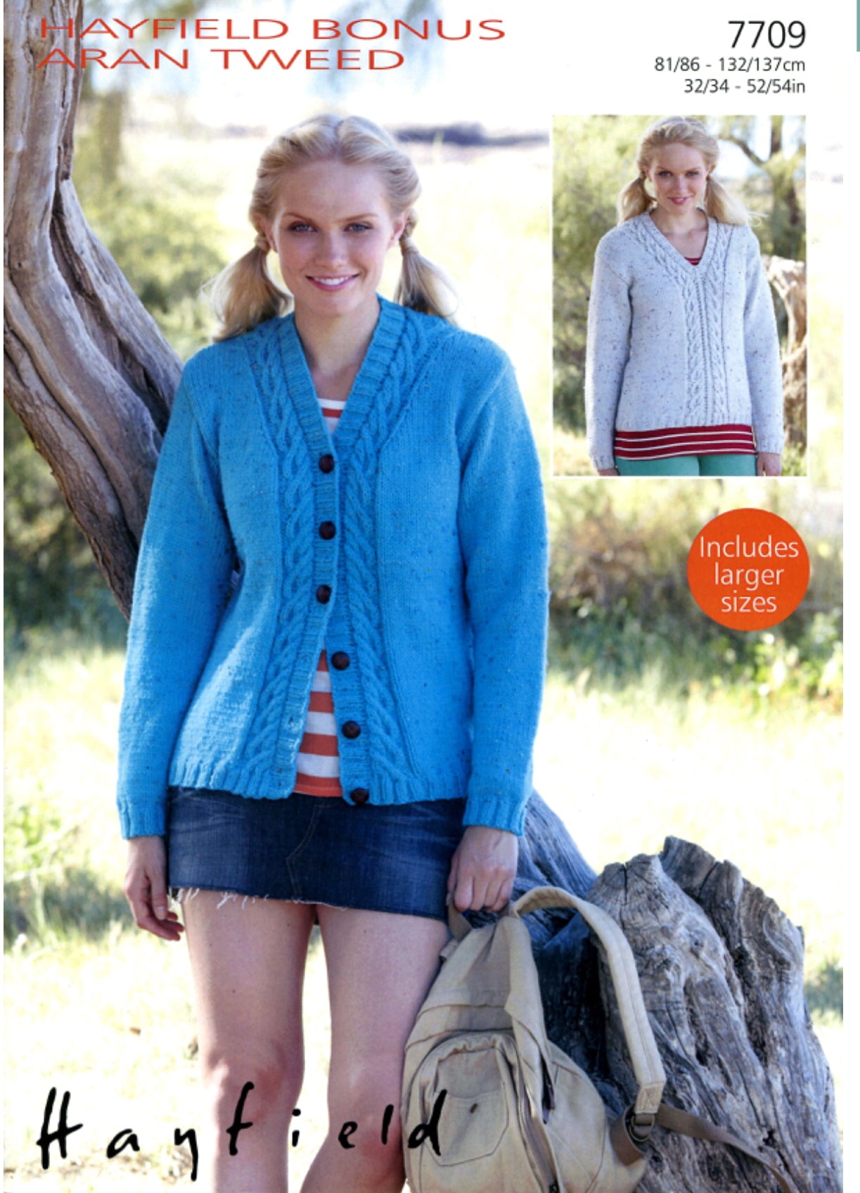 Hayfield 7709 Sweater and Cardigan in  Bonus Aran Tweed
