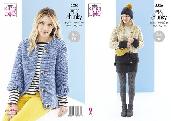 King Cole Pattern 5526 Cardigans & Hat in Timeless Super Chunky