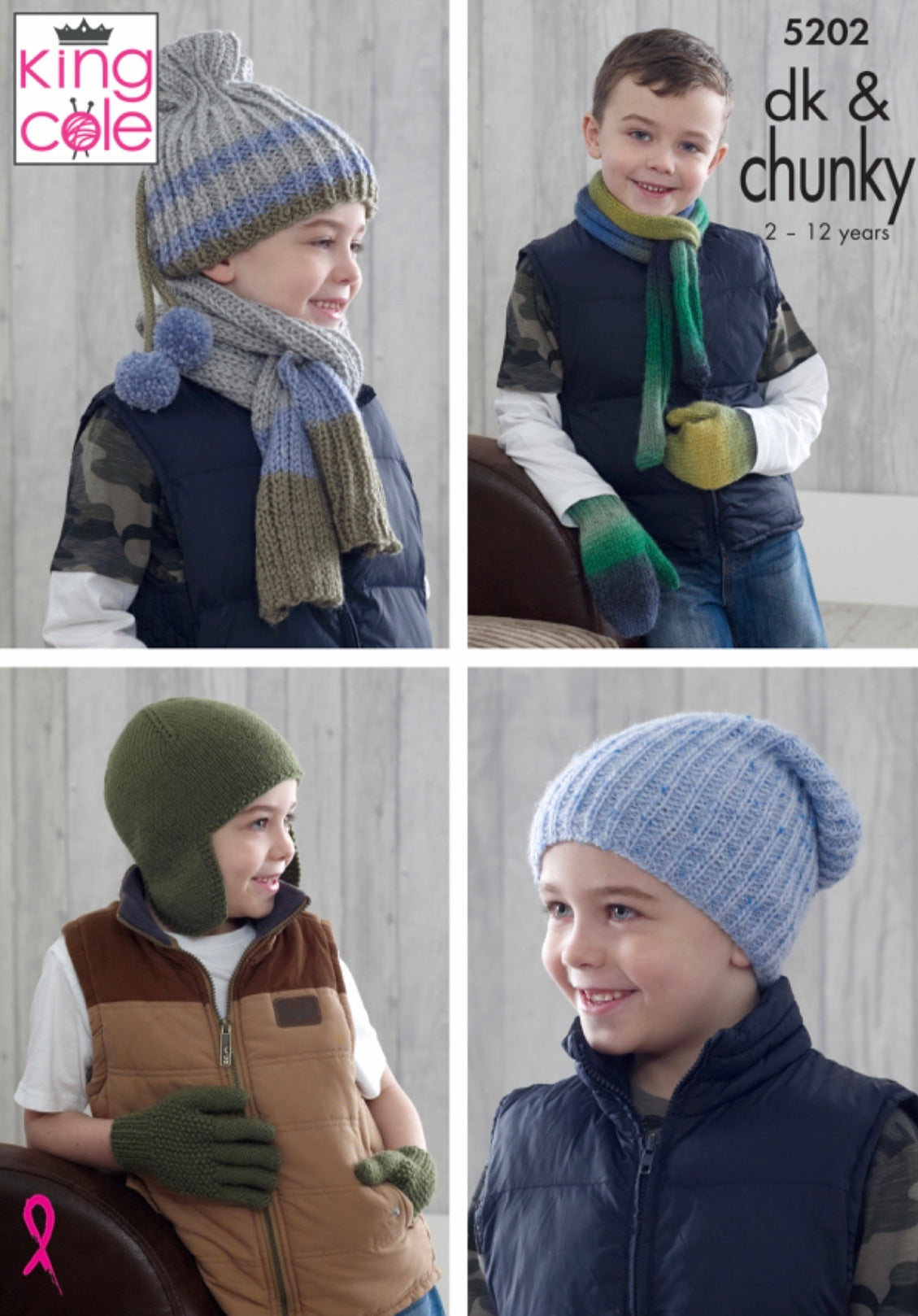 King Cole Pattern 5202 Boy's Hats, Scarves, Gloves & Mittens in DK & Chunky