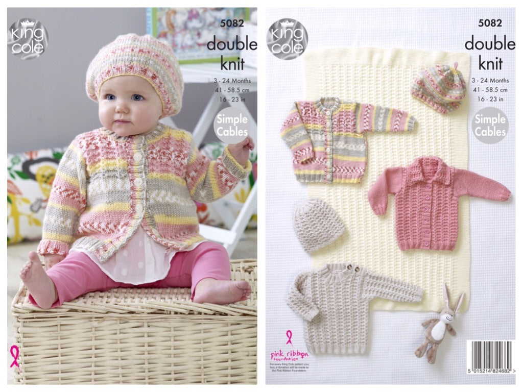 King Cole Pattern 5082 Blanket, Sweater, Cardigans and Hats in Cherish DK and Cherished DK