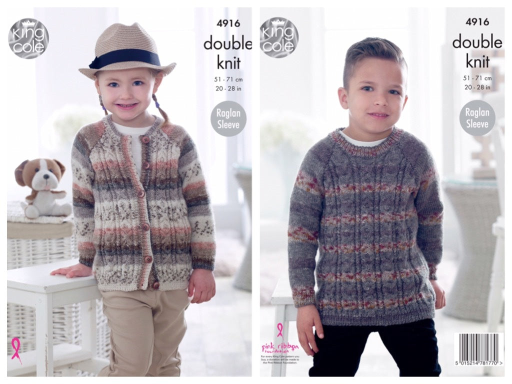 King Cole Pattern 4916 Sweater and Cardigan in Splash DK