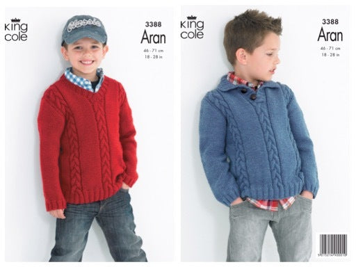 King Cole 3388 Childs Cabled Sweaters in Comfort Aran