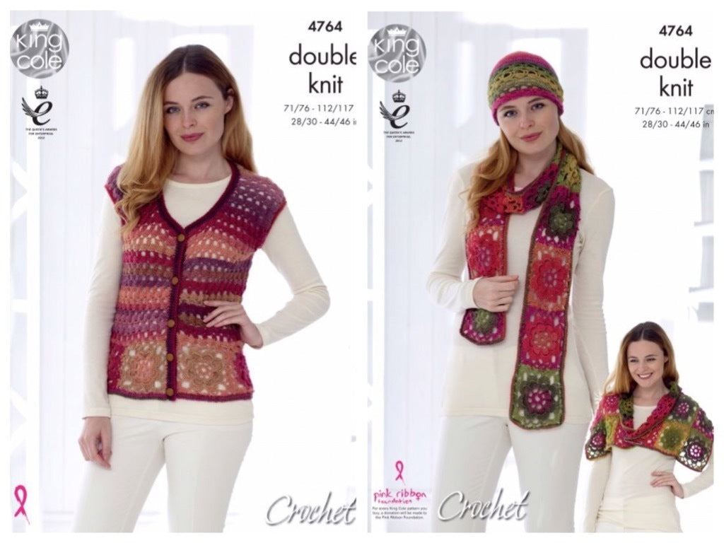 King Cole Pattern 4764 Crochet Waistcoat plus Accessories in DK