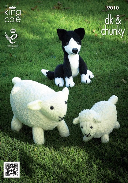 King Cole Pattern 9010 Sheep, Lamb and Sheepdog Toys in Cuddles Chunky