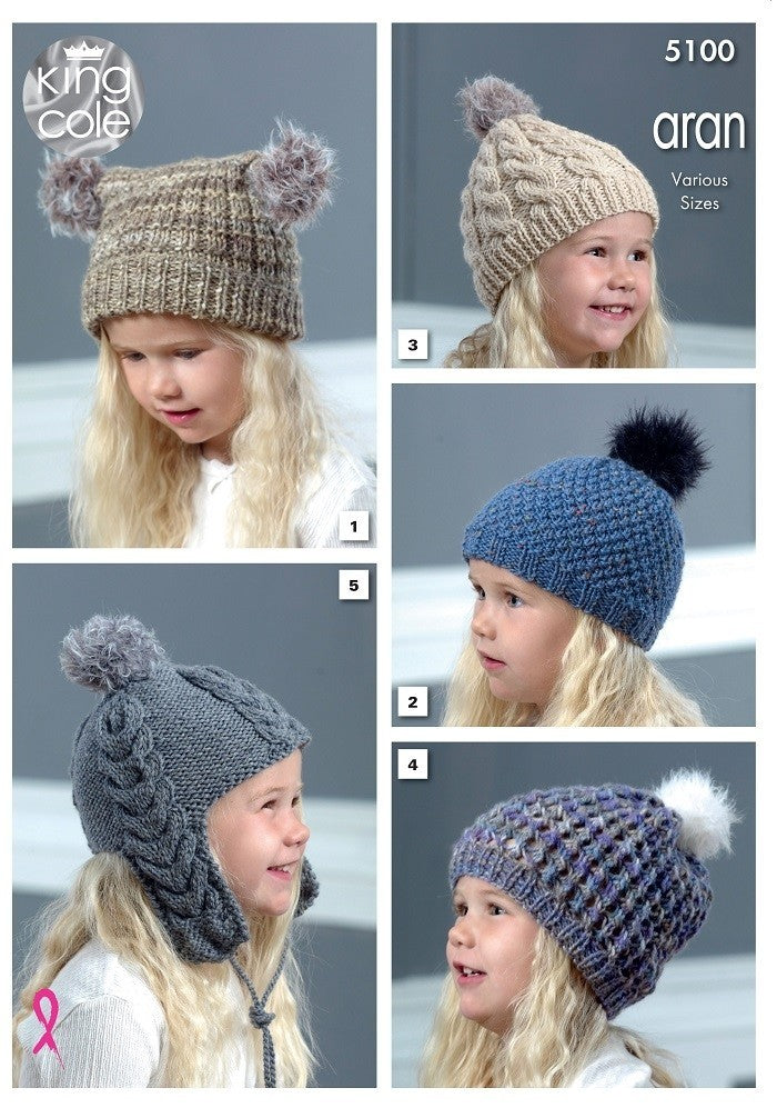 King Cole Pattern 5100 Kids Aran Hats