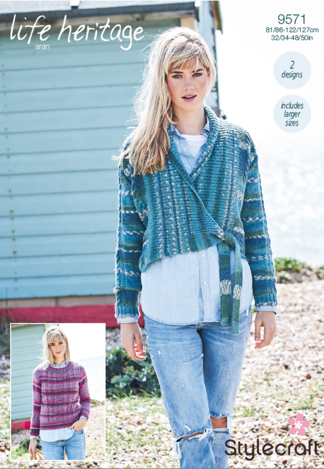 Stylecraft 9571 Moss Stitch and Cable Jumper and Tie Front Jacket in Aran