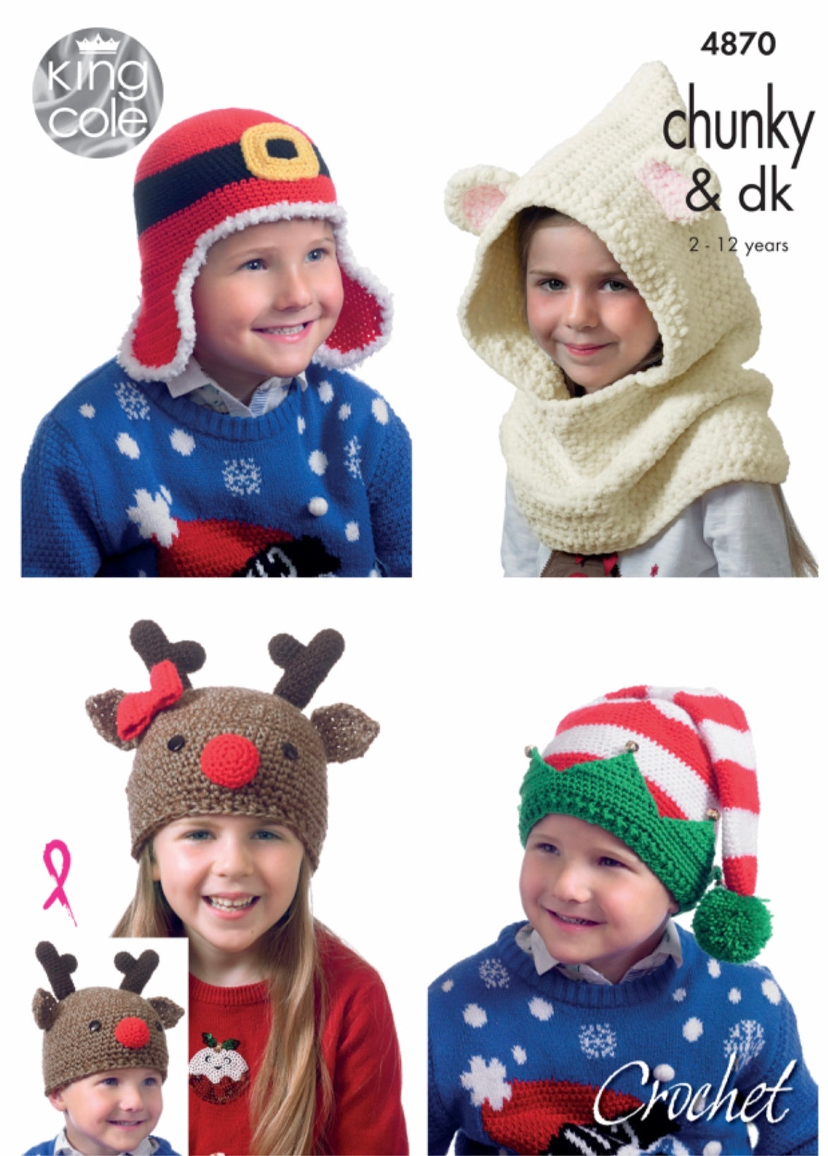 King Cole Pattern 4870 Kids Novelty Hats in DK and Chunky
