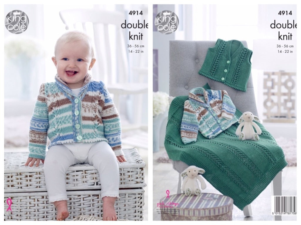 King Cole Pattern 4914 Jacket, Waistcoat and Blanket in Cherish DK and Cherished DK