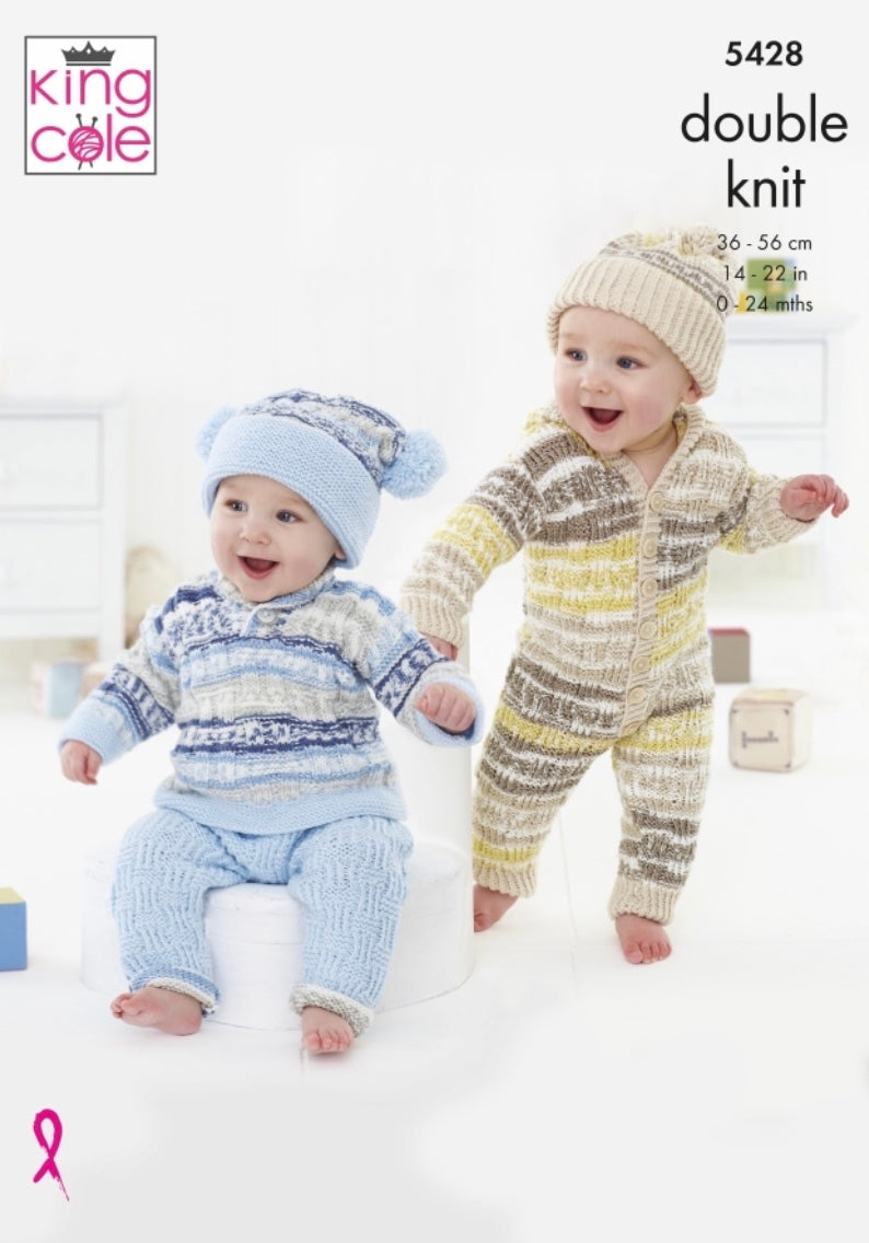 King Cole Pattern 5428 Baby Set in Cherish DK and Cherished DK