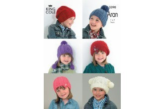 King Cole 3390 Childrens Hats in Comfort Aran