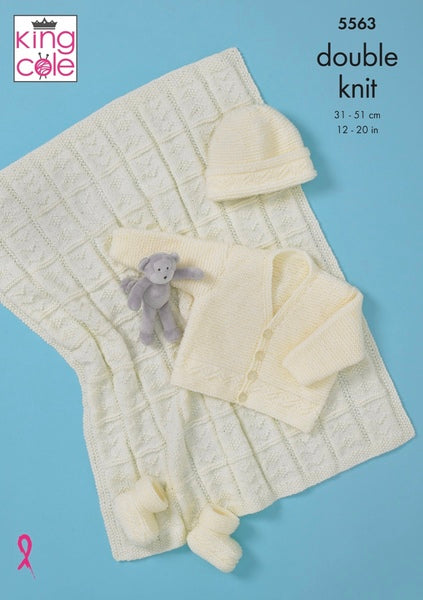 King Cole Pattern 5563 Babies Cardigan,Hat, Bootees and Blanket in Big Value Baby DK