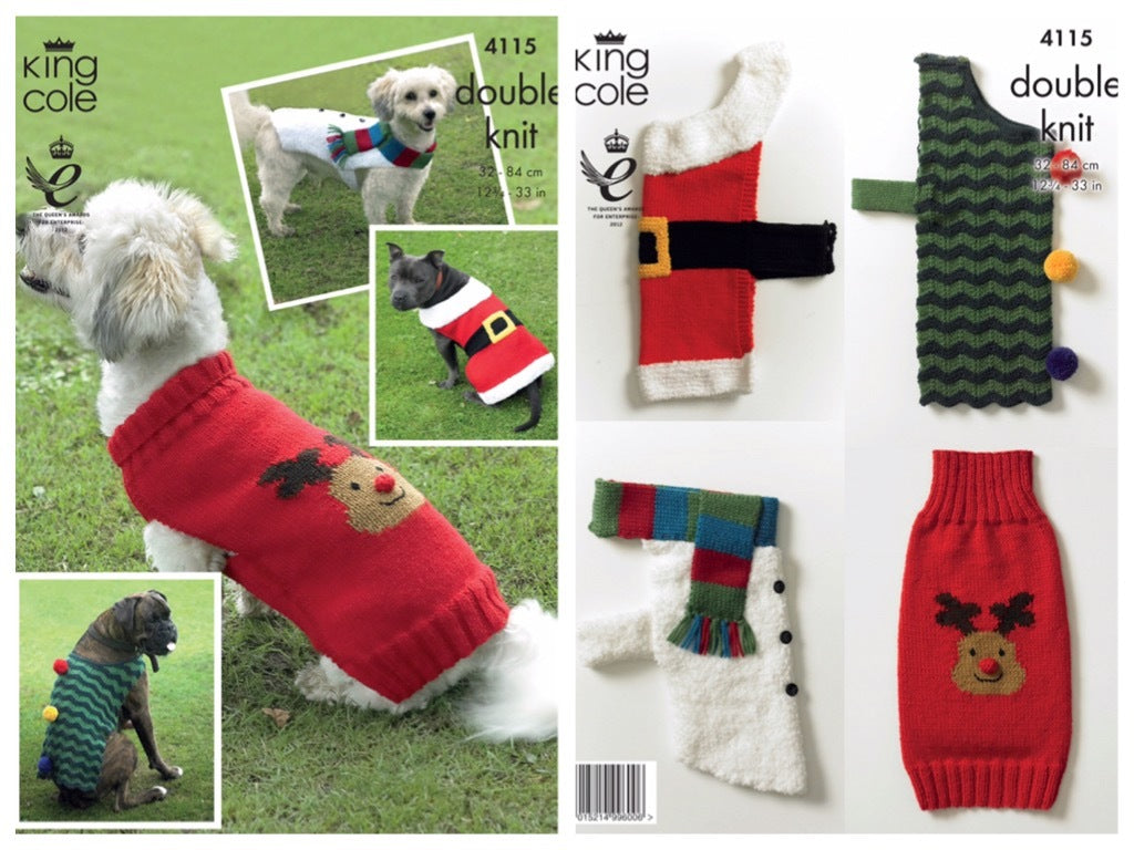 King Cole Pattern 4115 Christmas Dog Coats in DK