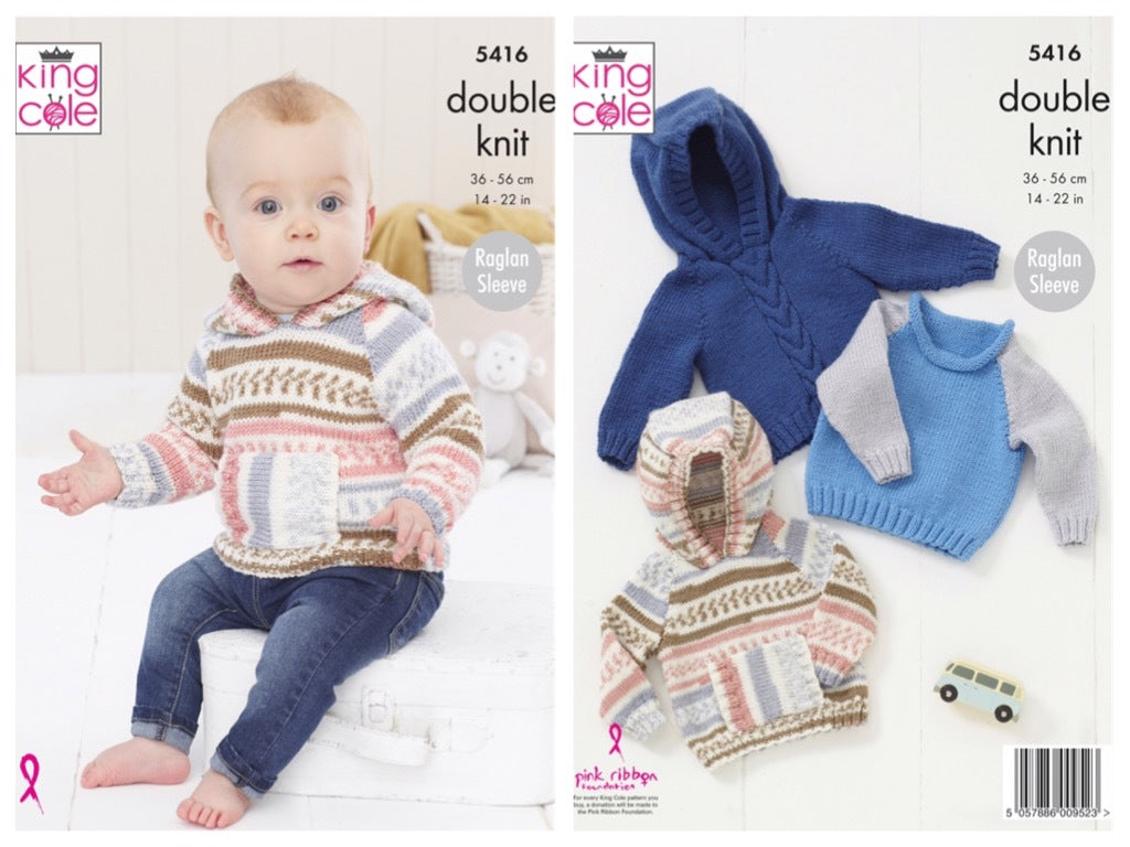 King Cole Pattern 5416 Babies Raglan Sweaters in Cherish DK and Cherished DK