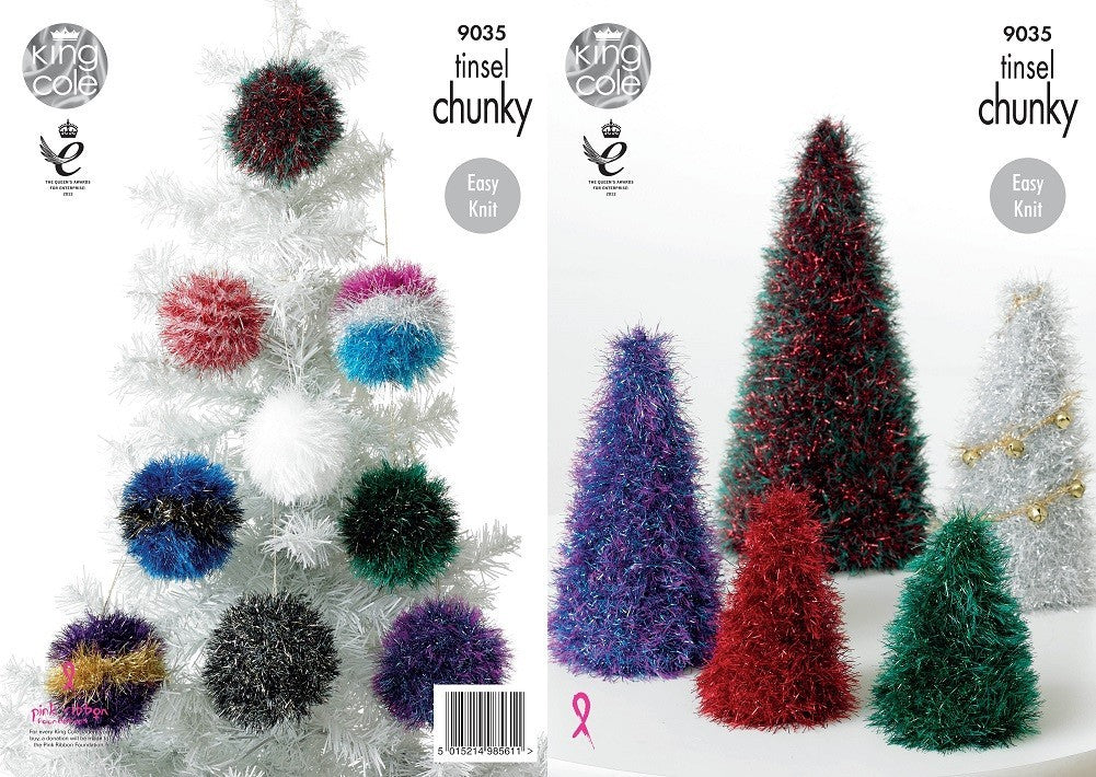 King Cole Pattern 9035 Christmas Trees & Baubles in Tinsel