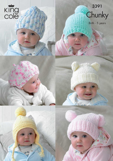 King Cole Pattern 3391 Children's Hats in Comfort Chunky