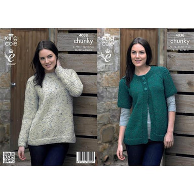 King Cole Pattern 4038 Cardigan and Sweater Knitted in Chunky Tweed