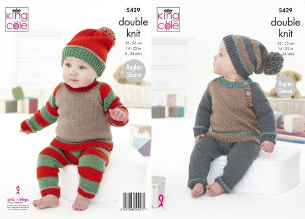 King Cole Pattern 5429 Baby Set Hats Sweaters Trousers in King Cole Cherished DK