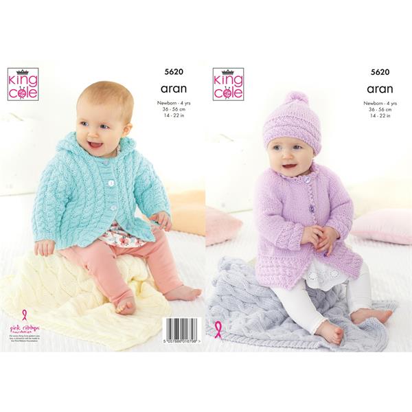 King Cole Pattern 5620 Jackets, Hats & Pram Blanket in Comfort Aran