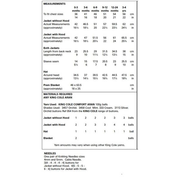 King Cole Pattern 5620 Jackets, Hats & Pram Blanket in Comfort Aran