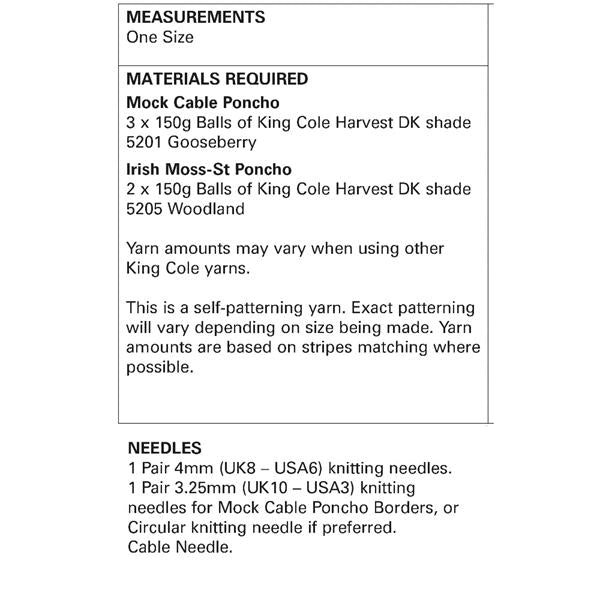 King Cole Pattern 5785 Ponchos in Harvest DK