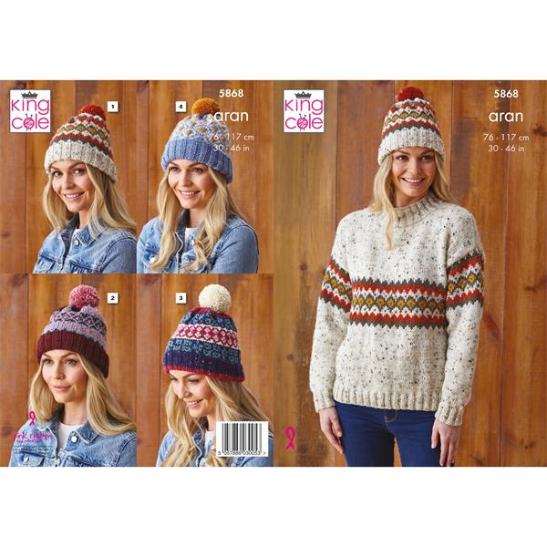 King Cole Pattern 5868 Sweater & Hats in Aran