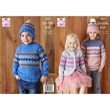 King Cole Pattern 5869 Sweaters, Cardigan & Hat in DK