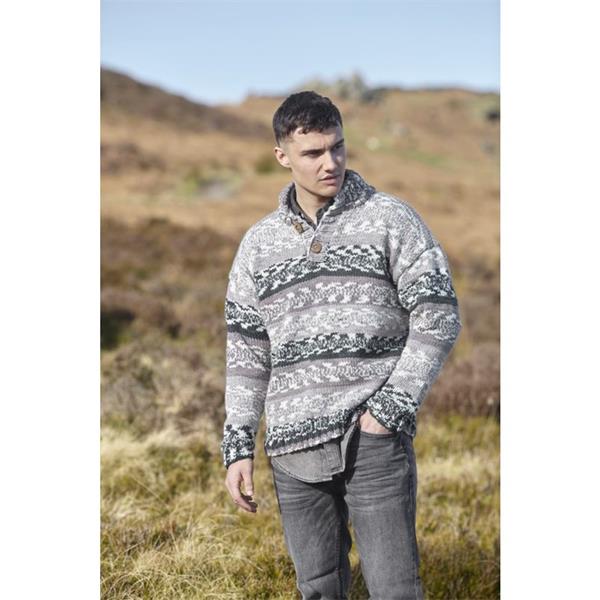 King Cole Pattern 5910 Men's Round & Stand Up Neck Sweater in Nordic