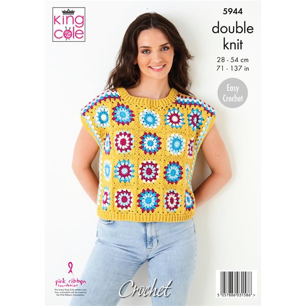 King Cole Pattern 5944 Crochet Jumper and Top in DK