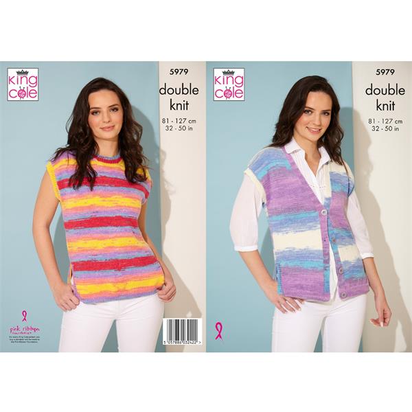 King Cole Ladies Summer Waistcoat & Top Knitting Pattern 5979 - Double Knit