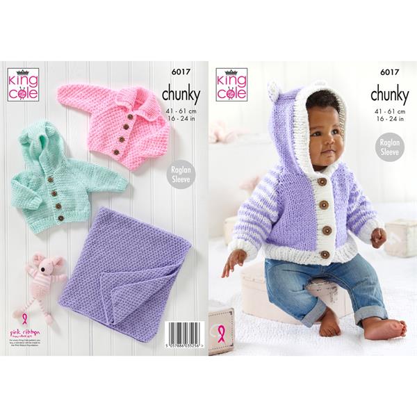 King Cole Pattern 6017 Hooded Jackets, Cardigan & Blanket in Big Value Baby Chunky