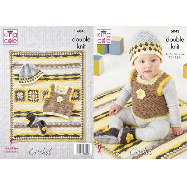 King Cole Pattern 6043 Traditional Baby Set Crocheted in Cherished DK