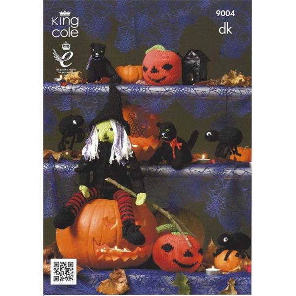 King Cole Pattern 9004 Halloween Witch, Pumpkin, Spider & Cat in DK