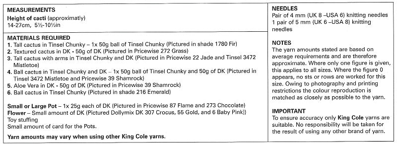 King Cole Pattern 9136 Cacti in Tinsel Chunky & DK
