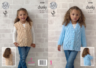 King Cole Pattern 4700 Girl's Cardigan & Waistcoat in Big Value Chunky