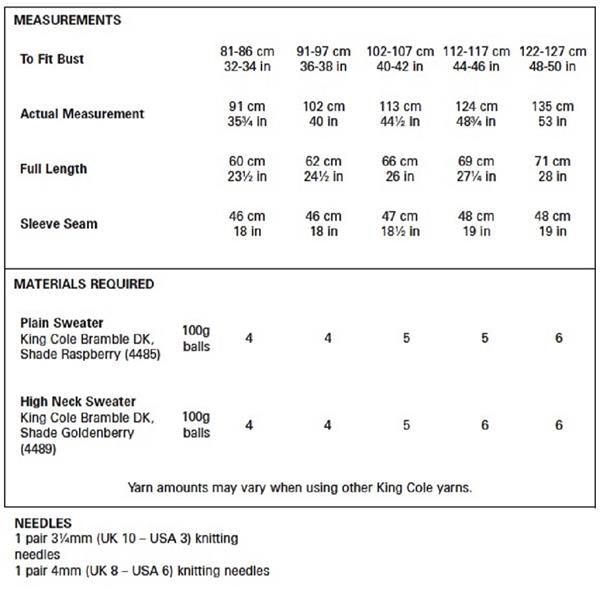 King Cole Pattern 5647 Sweaters in Bramble DK