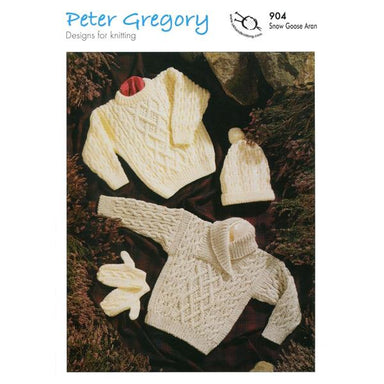 Peter Gregory Pattern 904 Aran Sweaters, Mittens & Hat