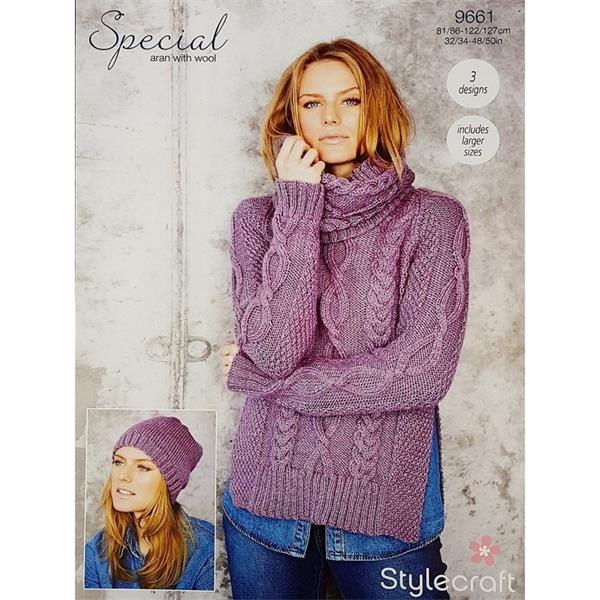 Stylecraft Pattern 9661 Aran Sweater, Snood & Hat