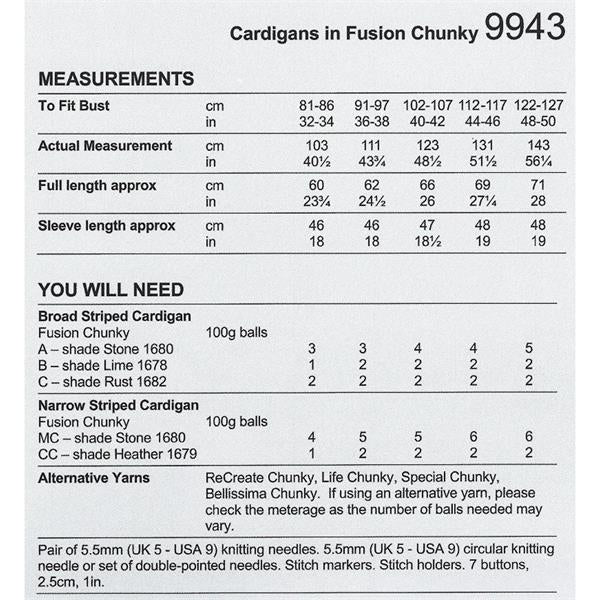 Stylecraft Pattern 9943 Ladies Cardigans in Fusion Chunky