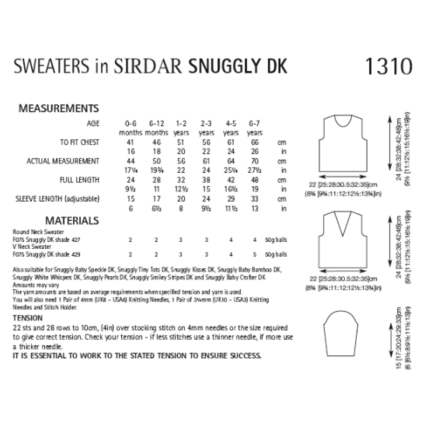 Sirdar Pattern 1310 Round Neck & V-Neck Sweaters in Snuggly DK