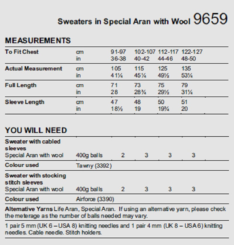 Stylecraft Pattern 9659 Mens Sweaters in Special Aran with Wool