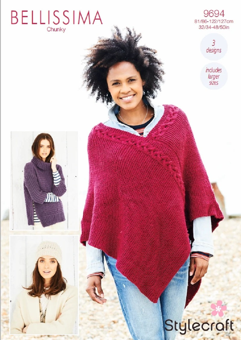 Stylecraft Pattern 9694 Sweater, Poncho and Hat in Chunky